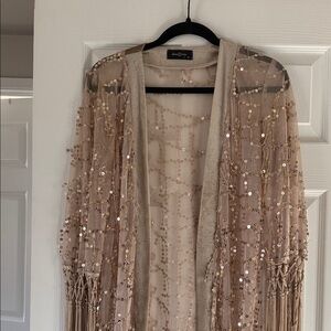 Golden Sequin Sheer Kimono XS